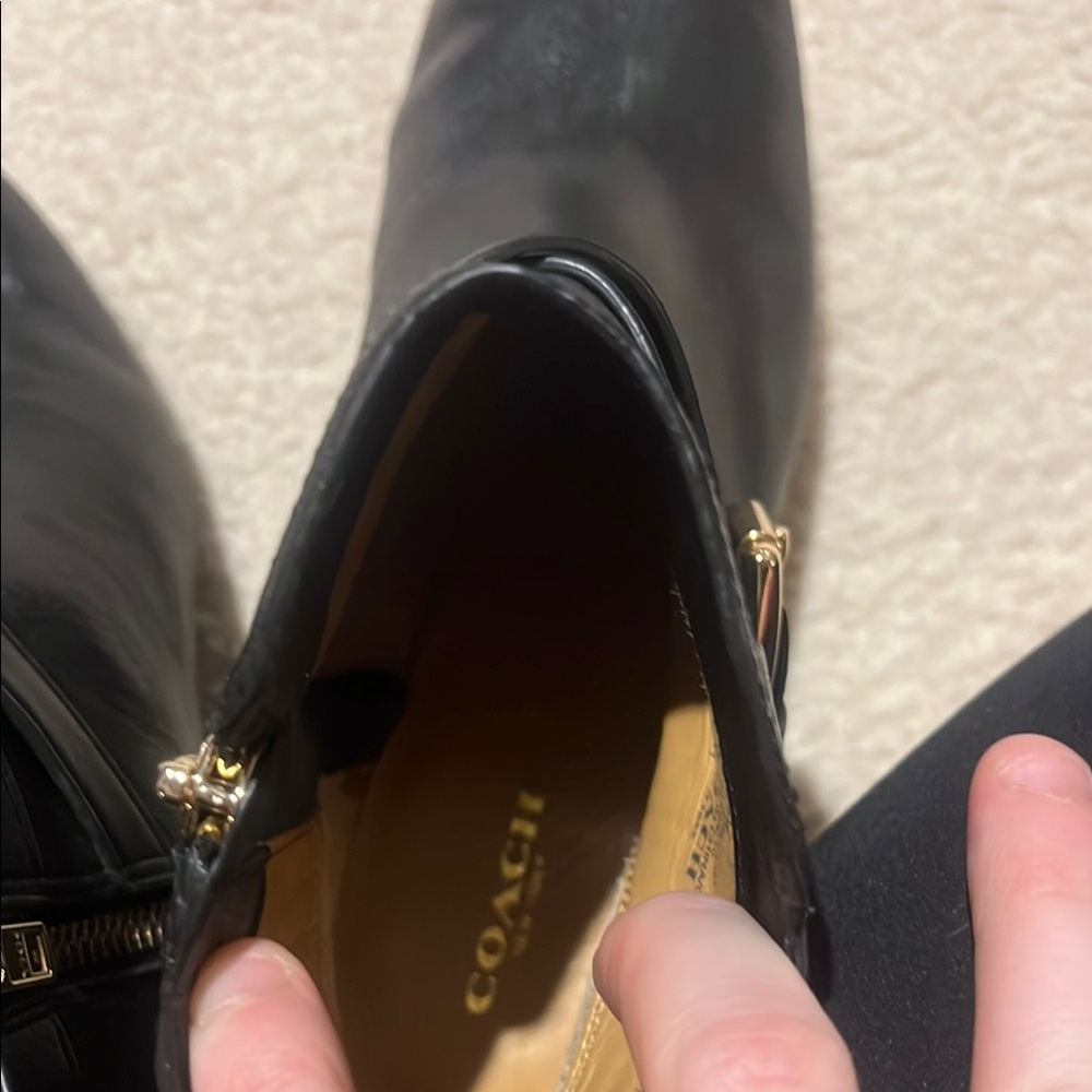 Coach Black and Gold Ankle Boots with Chunky Heel and Buckle - Picture 2 of 4